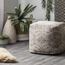 Beliani Boho Rustic Square Pouffe 40 X 40 X 40 Cm - Brown Distressed Cotton Cover With Eps Bead Fill - thumbnail 2