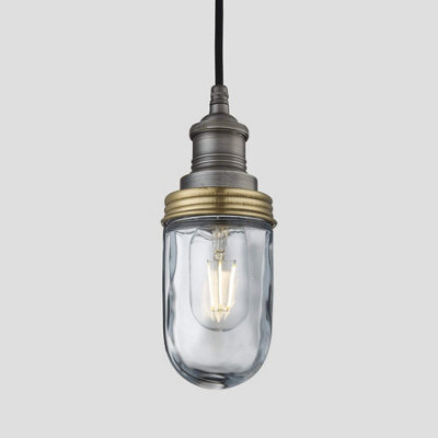 Industville Brooklyn Outdoor & Bathroom Pendant, Pewter Holder, Brass Ring - image 1