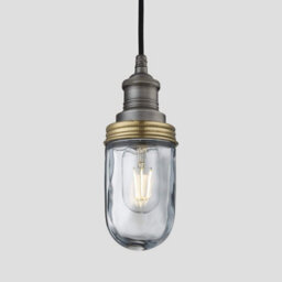 Industville Brooklyn Outdoor & Bathroom Pendant, Pewter Holder, Brass Ring