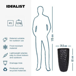 Idealist™ 61Cm Tall Planter, Mosaic Black Reinforced Stone Vase Round Planter, Outdoor Large Plant Pot D31 H61 Cm, 47L - thumbnail 5