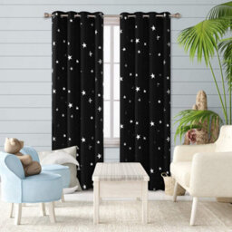 Deconovo Blackout Eyelet Curtains Thermal Insulated Foil Printed Star Curtains For Bedroom 46X63 Inch Black 2 Panels - thumbnail 1