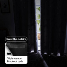 Deconovo Blackout Eyelet Curtains Thermal Insulated Foil Printed Star Curtains For Bedroom 46X63 Inch Black 2 Panels - thumbnail 5