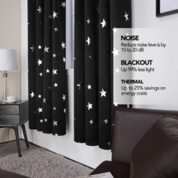 Deconovo Blackout Eyelet Curtains Thermal Insulated Foil Printed Star Curtains For Bedroom 46X63 Inch Black 2 Panels - thumbnail 4