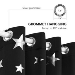 Deconovo Blackout Eyelet Curtains Thermal Insulated Foil Printed Star Curtains For Bedroom 46X63 Inch Black 2 Panels - thumbnail 3