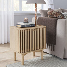 Finch Oak Slatted 2 Door Bedside Table By Roseland Furniture - thumbnail 2