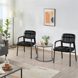 Yaheetech Set Of 2 Upholstered Reception Chair With Armrest Black - thumbnail 2