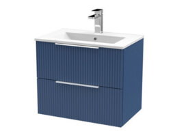 Balterley Tixall Fluted 2 Drawer Wall Hung Vanity Unit With Minimalist Basin, Satin Blue, 600mm - thumbnail 1