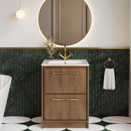 Hudson Reed Lille Floorstanding Two Drawer Contemporary Vanity Unit With 1 Tap Hole Basin In Antique Oak, 605 X 460mm - thumbnail 2
