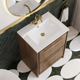 Hudson Reed Lille Floorstanding Two Drawer Contemporary Vanity Unit With 1 Tap Hole Basin In Antique Oak, 605 X 460mm - thumbnail 3