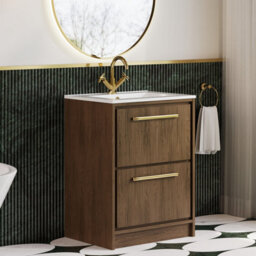 Hudson Reed Lille Floorstanding Two Drawer Contemporary Vanity Unit With 1 Tap Hole Basin In Antique Oak, 605 X 460mm - thumbnail 4