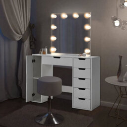 Living And Home Hollywood Bedroom Dressing Table Mirror Desk With Led Makeup Vanity Mirror E14 Base 10 Bulbs - thumbnail 2
