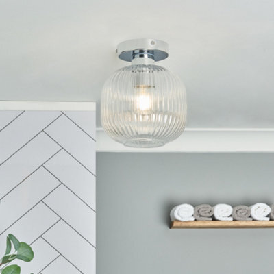 Litecraft Karson Chrome Ribbed Glass Bathroom Flush Ceiling Light - image 1