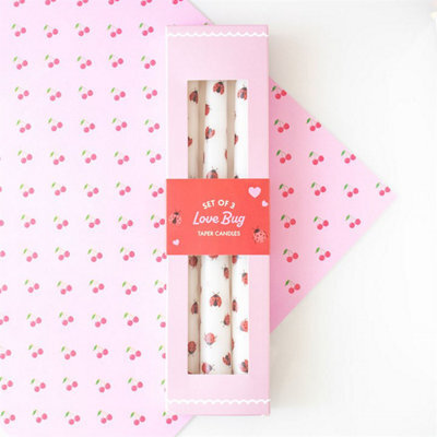 Set Of 3 Love Bug Ladybird Taper Candles - Romantic Home Decor - image 1
