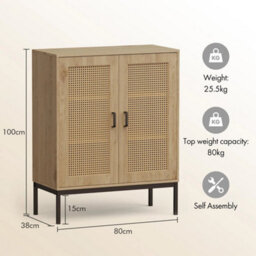 Rattan Effect Sideboard For Living Room, Cabinet With 3 Storage Shelves - thumbnail 2