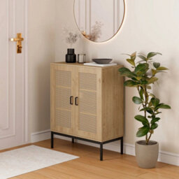 Rattan Effect Sideboard For Living Room, Cabinet With 3 Storage Shelves - thumbnail 3