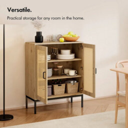 Rattan Effect Sideboard For Living Room, Cabinet With 3 Storage Shelves - thumbnail 4