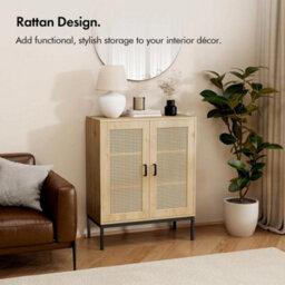 Rattan Effect Sideboard For Living Room, Cabinet With 3 Storage Shelves - thumbnail 5