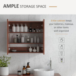Kleankin 63Wx60H Cm Double Door Wall-Mount Bathroom Mirrored Cabinet Medicine - thumbnail 4