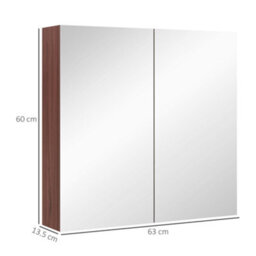 Kleankin 63Wx60H Cm Double Door Wall-Mount Bathroom Mirrored Cabinet Medicine - thumbnail 3