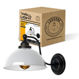 Ledsone White Metal Shade Wall Sconce Retro Vintage E27 Indoor Wall Light With Bulb For Bedroom & Living Room