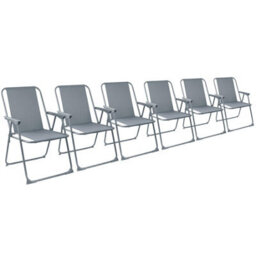 Harbour Housewares 6X Folding Beach Chairs - Grey - Metal Frame Fabric Canvas Portable Garden Beach Chairs