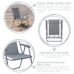 Harbour Housewares 6X Folding Beach Chairs - Grey - Metal Frame Fabric Canvas Portable Garden Beach Chairs - thumbnail 2