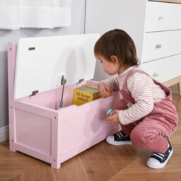 HOMCOM 2 In 1 Wooden Toy Box, Kids Seat Bench Storage Chest, 60 X 30 X 50Cm