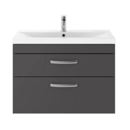 Dezine Hamble 800mm Gloss Grey Wall Hung 2 Drawer Vanity Unit - thumbnail 1