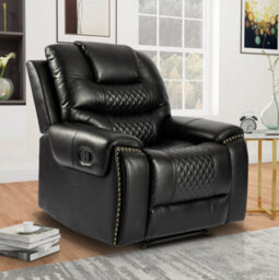 Recliner Manual Chair In Black Faux Leather - thumbnail 1