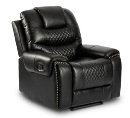 Recliner Manual Chair In Black Faux Leather - thumbnail 2
