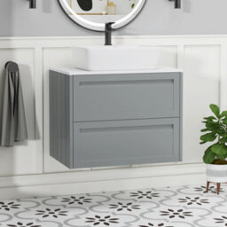 Royal Bathrooms Royal Bathroom Elmore 700mm Matt Pebble Grey Wall Mounted Bathroom Vanity Unit 2 Drawer Plain White Worktop With Cube Basin - thumbnail 1