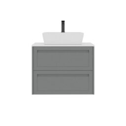 Royal Bathrooms Royal Bathroom Elmore 700mm Matt Pebble Grey Wall Mounted Bathroom Vanity Unit 2 Drawer Plain White Worktop With Cube Basin - thumbnail 7