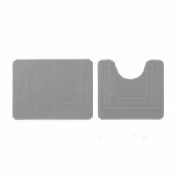 2 Piece Box Design Bath Mat Set Soft Absorbent Non-Slip Bathroom Mats Silver - thumbnail 2