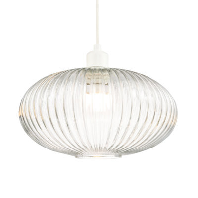 Happy Homewares Modern Designer Clear Transparent Line Ribbed Glass Oval Pendant Lamp Shade - image 1