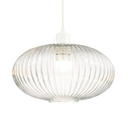 Happy Homewares Modern Designer Clear Transparent Line Ribbed Glass Oval Pendant Lamp Shade - thumbnail 1