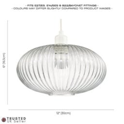 Happy Homewares Modern Designer Clear Transparent Line Ribbed Glass Oval Pendant Lamp Shade - thumbnail 7