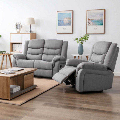More4Homes Seattle Manual Recliner Fabric 1+2 Seater Sofa Set (Grey) - image 1