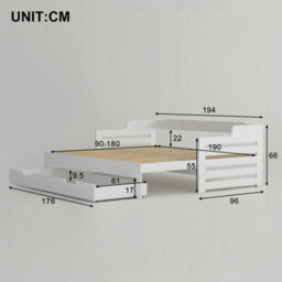 Btm 3Ft Daybed, Pull-Out Trundle & Storage Drawer, White Wooden Guest Bed, 90X190Cm - thumbnail 5