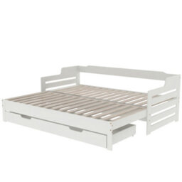 Btm 3Ft Daybed, Pull-Out Trundle & Storage Drawer, White Wooden Guest Bed, 90X190Cm - thumbnail 6