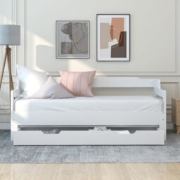Btm 3Ft Daybed, Pull-Out Trundle & Storage Drawer, White Wooden Guest Bed, 90X190Cm - thumbnail 2
