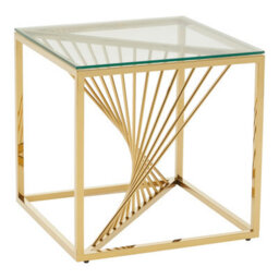 Orsina End Table With Gold Finish Frame, Modern Side Table With Glass Top, Staircase Design End Table For Home - thumbnail 2
