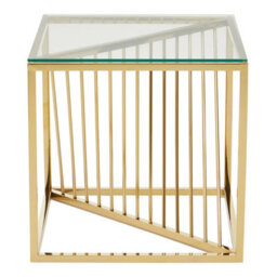 Orsina End Table With Gold Finish Frame, Modern Side Table With Glass Top, Staircase Design End Table For Home - thumbnail 3