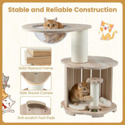Wooden Cat Tree 3-Level Cute Kitten Tower With Condo-Natural - thumbnail 6