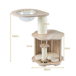 Wooden Cat Tree 3-Level Cute Kitten Tower With Condo-Natural - thumbnail 2