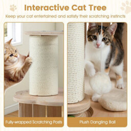 Wooden Cat Tree 3-Level Cute Kitten Tower With Condo-Natural - thumbnail 4
