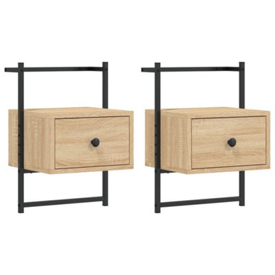 Berkfield Durable Bedside Cabinets Wall-Mounted 2 Pcs Sonoma Oak 35X30X51 Cm Engineered Wood