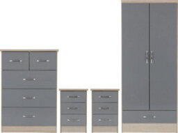 Seconique Nevada 2 Door 1 Drawer Wardrobe Bedroom Set Grey Gloss And Light Oak Effect Veneer