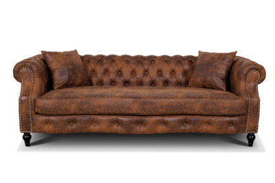 Faux Leather Suede Brown Richmond 3 Seater Chesterfield Sofa - image 1