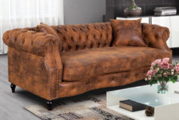 Faux Leather Suede Brown Richmond 3 Seater Chesterfield Sofa - thumbnail 2