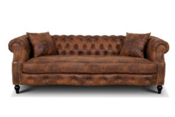 Faux Leather Suede Brown Richmond 3 Seater Chesterfield Sofa - thumbnail 1